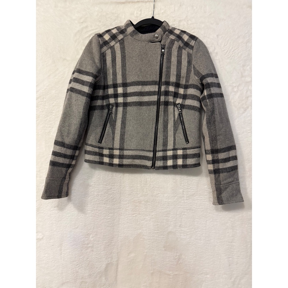 Gap Plaid Moto Jacket Womens Small Grey Wool Blend Quilted Biker Coat 605859-00